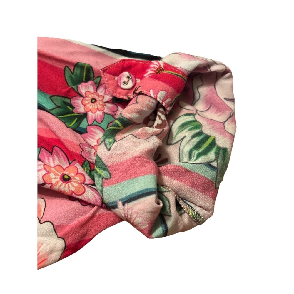 Johnny Was Bocardi Button Down Shirt Dress Pink Floral Roll Tab Sleeves  Medium - Picture 6 of 12